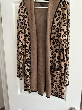 Rachel Zoe Leopard-Print Open Cardigan in Tan and Black